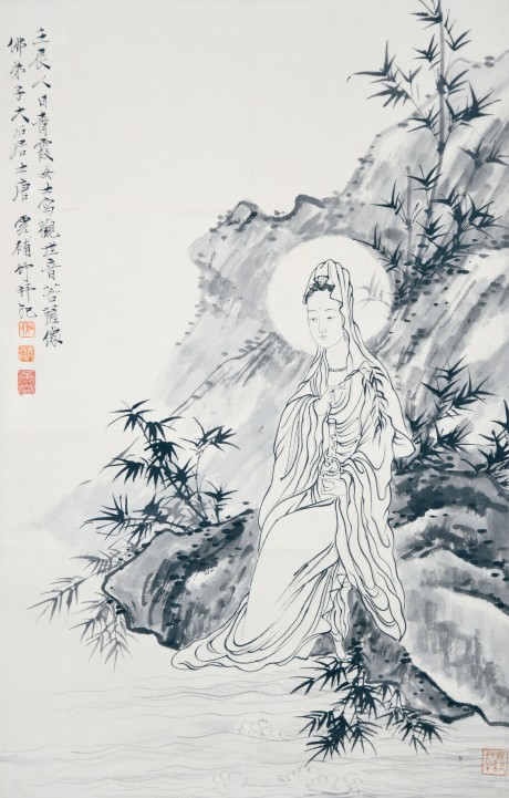 唐云、吳青霞 觀音立軸 67*42cm